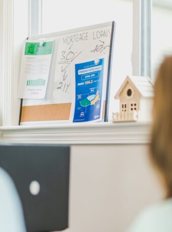 mortgage loans written on a white board posted flyers